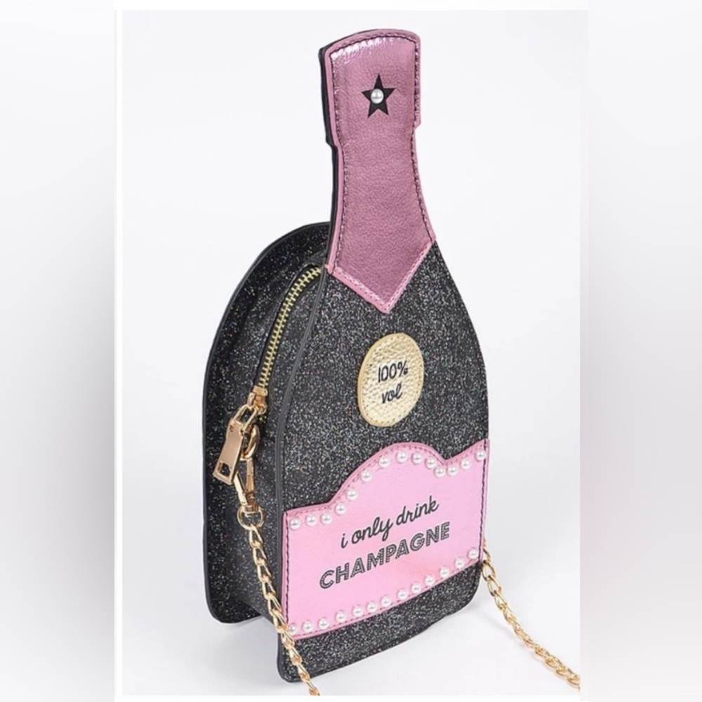 SKINNY DIP CHAMPAGNE BOTTLE PURSE. Black and Rose Gold CROSSBODY. NWT